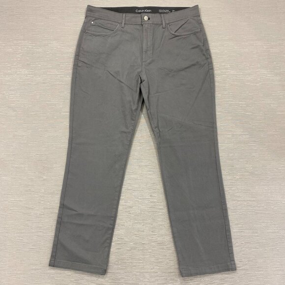 Calvin Klein Chino Pants Mens 36 x 30 Gray Slim Fit Straight Flex Waist Cotton - Picture 2 of 13